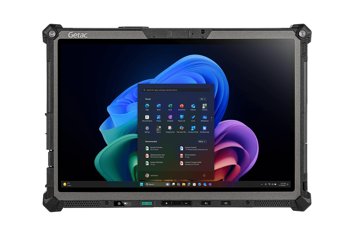 Getac F120 — widok z przodu, ekran 12,2 cala w poziomie i przyciski pod ekranem
