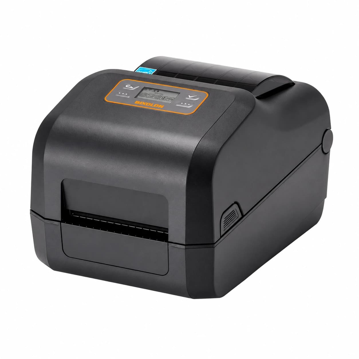 BIXOLON XD5-40tR — biurkowa drukarka RFID z ekranem LCD, widok pod kątem