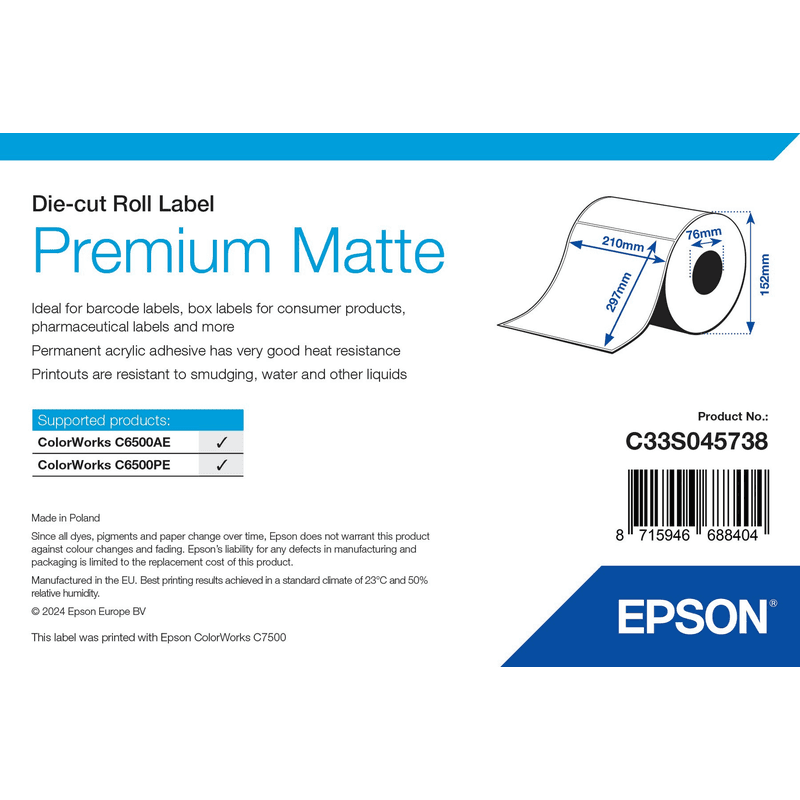 Opakowanie etykiet Epson Premium Matte 210 × 297 mm, 200 szt. (C33S045738)