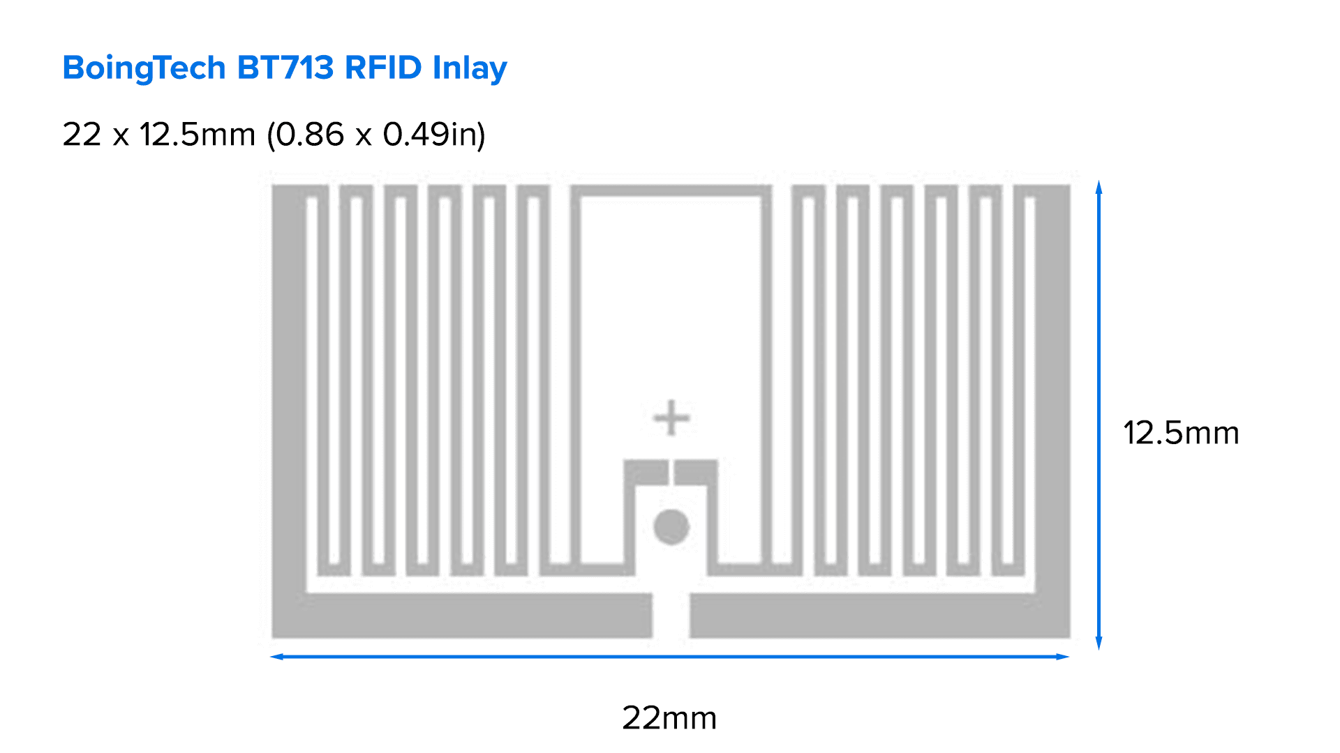 Zebra BT713 PP — schemat wkładki RFID; wymiary anteny są mniejsze od etykiety